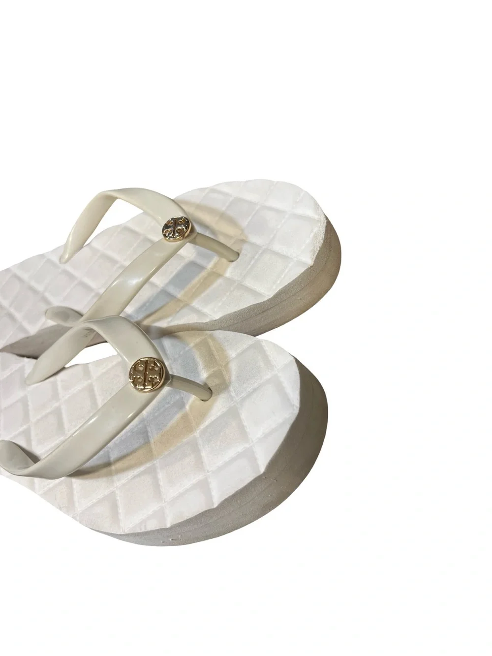 Tory Burch Willa Ivory Quilted Platform Thong Sandals with Gold Logo 8